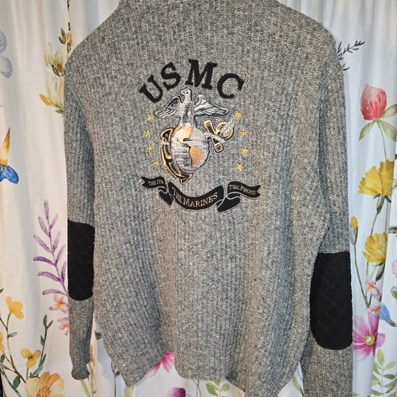 The Bradford Exchange Men's Large  Gray Knit Sweater  U.S. Marine Corps USMC - Picture 2 of 9